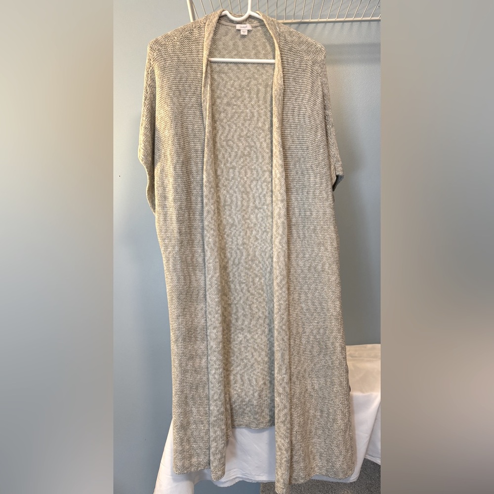 Pure J. Jill cap sleeve cotton long duster sweater oatmeal color size medium